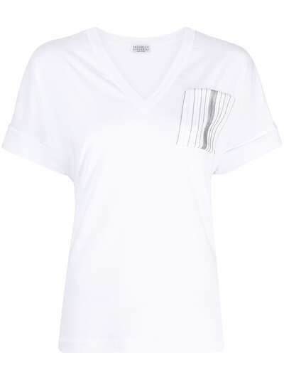 Brunello Cucinelli футболка с V-образным вырезом и карманом в полоску