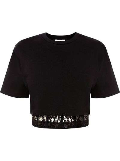 Alexander McQueen укороченная футболка с кружевным подолом