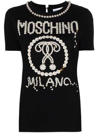 Moschino футболка с искусственным жемчугом и логотипом