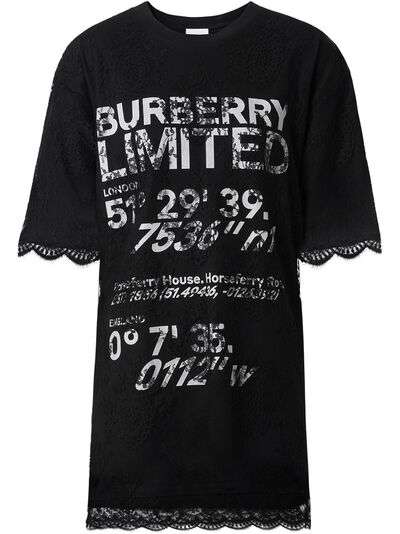 Burberry футболка с кружевом и принтом