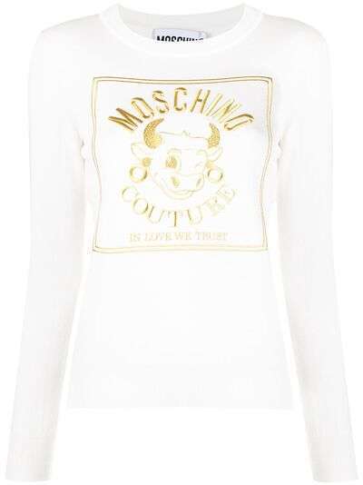 Moschino рубашка с вышитым логотипом и длинными рукавами