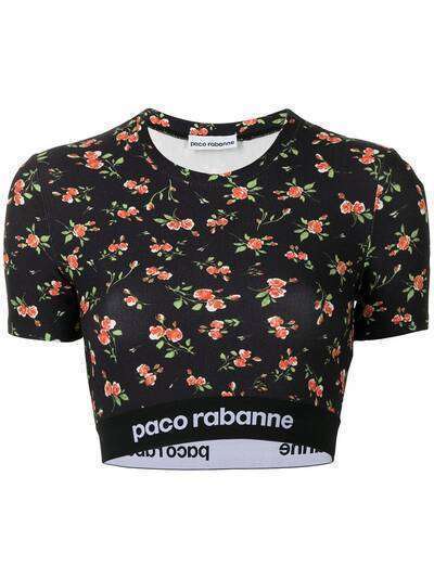 Paco Rabanne укороченная футболка с цветочным принтом