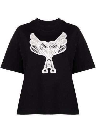 AMI Paris футболка с кружевной аппликацией Ami de Coeur