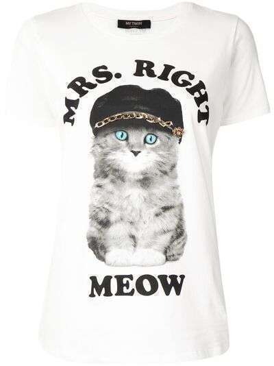 Twin-Set футболка Mrs. Right Meow с принтом