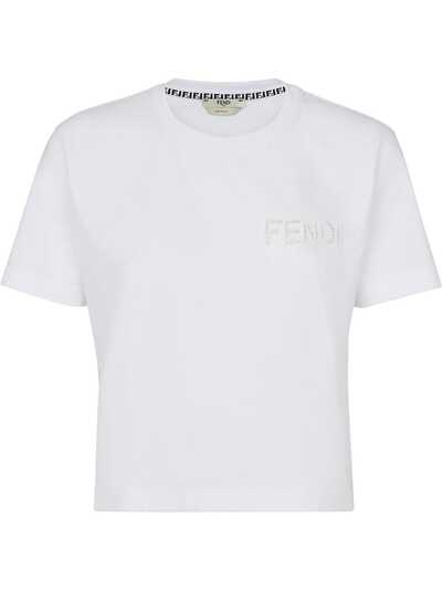 Fendi укороченная футболка с вышитым логотипом
