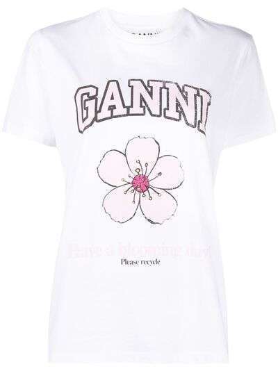 GANNI футболка с принтом Have a blooming day!