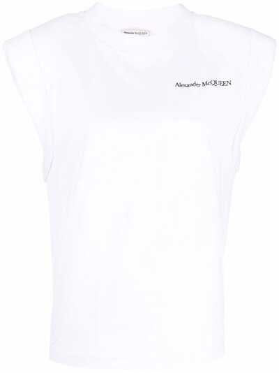 Alexander McQueen футболка с вышитым логотипом и объемными плечами