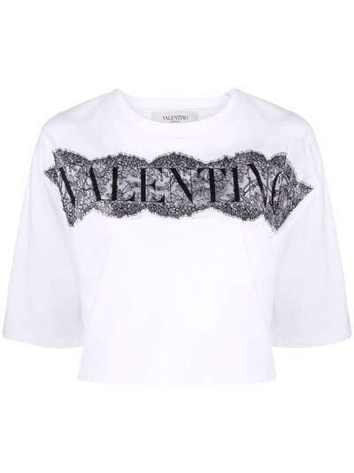 Valentino укороченная футболка с кружевной вставкой