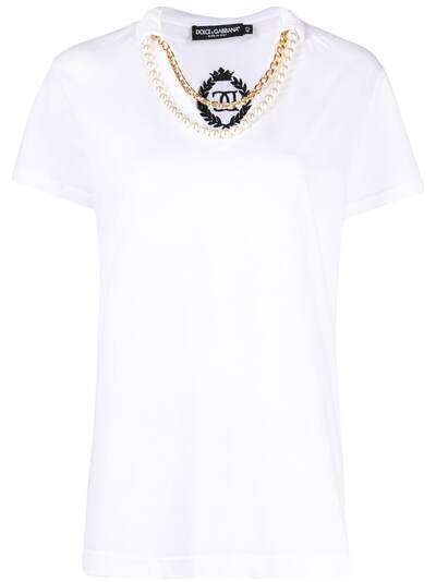 Dolce & Gabbana декорированная футболка с V-образным вырезом