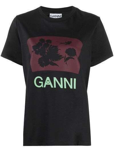 GANNI футболка с цветочным принтом и логотипом