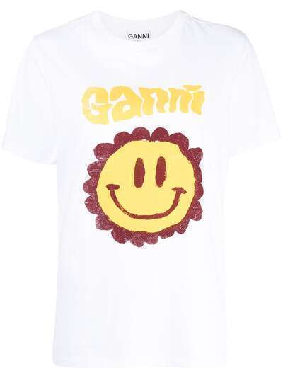 GANNI Flower Smiley-print T-shirt