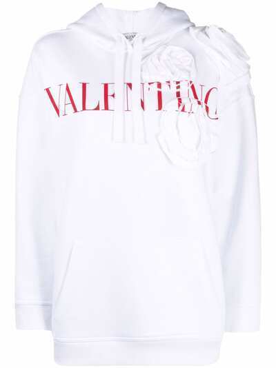 Valentino худи с цветочной аппликацией и логотипом