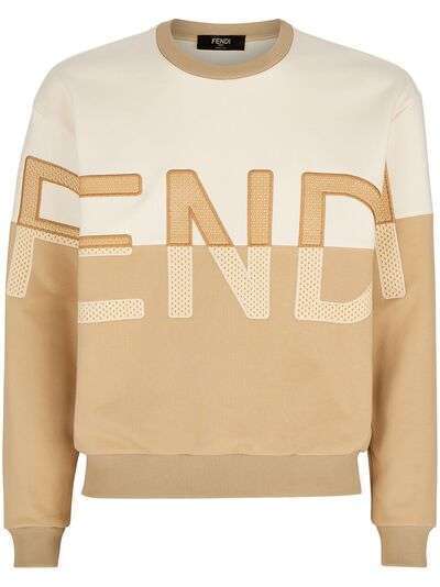 Fendi свитер в стиле колор-блок с логотипом