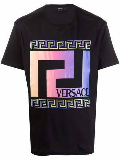 Versace футболка с логотипом и принтом Greca