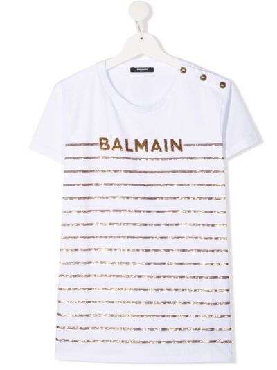 Balmain Kids футболка с пайетками и логотипом