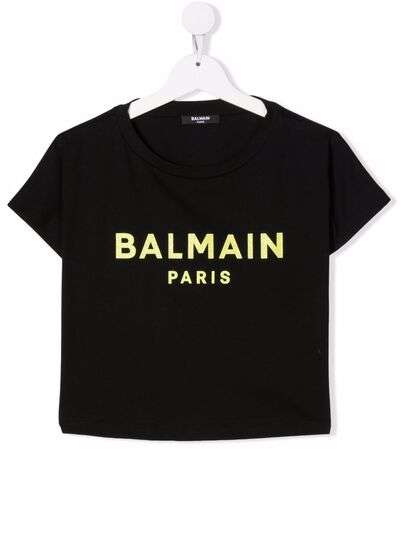 Balmain Kids укороченная футболка с логотипом и блестками
