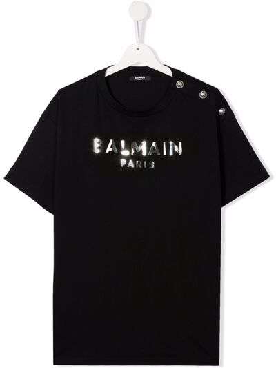 Balmain Kids футболка с логотипом и эффектом металлик