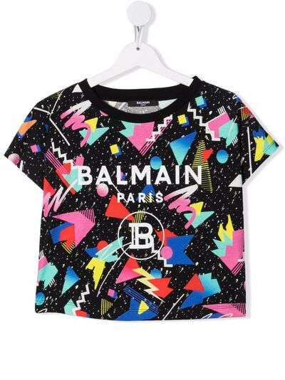 Balmain Kids укороченная футболка с графичным принтом
