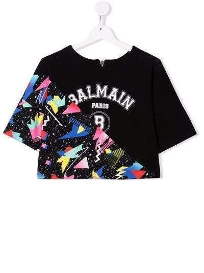 Balmain Kids укороченная футболка с графичным принтом