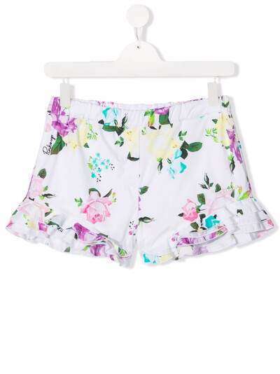Pinko Kids шорты с оборками и цветочным принтом
