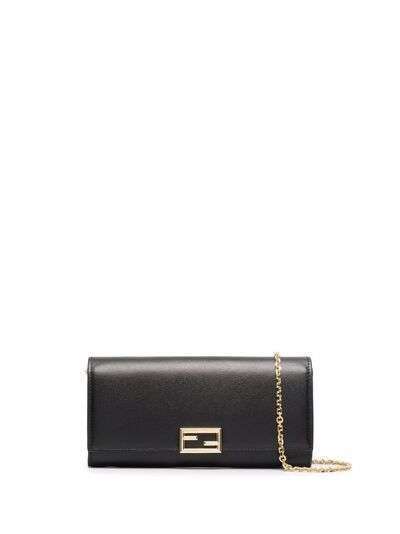 Fendi logo-plaque leather clutch bag