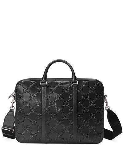Gucci портфель на молнии с тисненым логотипом GG