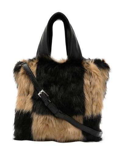 STAND STUDIO faux-fur checked tote bag