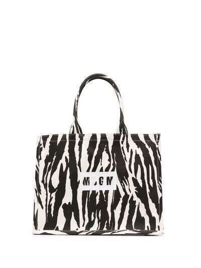MSGM logo printed zebra tote bag
