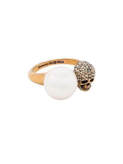 Alexander McQueen кольцо с декором Skull и жемчугом