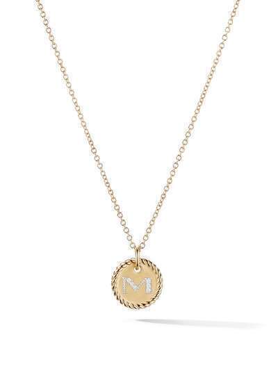 David Yurman 18kt yellow gold Cable Collectibles diamond M initial pendant necklace