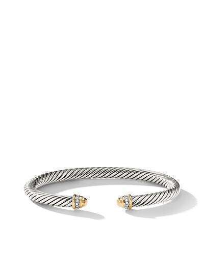 David Yurman браслет-кафф Cable из серебра и желтого золота с бриллиантом
