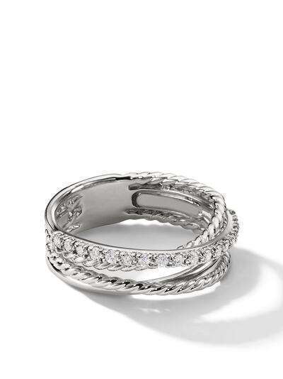 David Yurman серебряное кольцо Crossover с бриллиантом