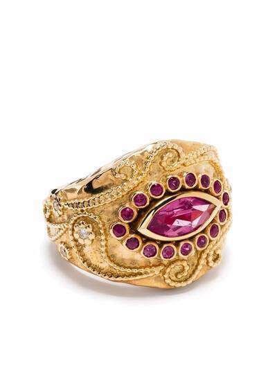 Aurelie Bidermann кольцо Cashmere из желтого золота с бриллиантами и рубинами