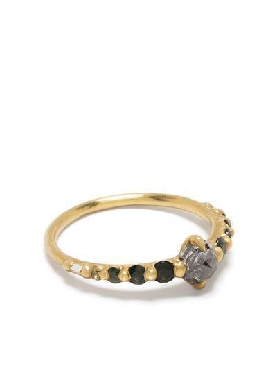 Polly Wales кольцо Imperial Garden Halo из желтого золота с бриллиантом и сапфирами