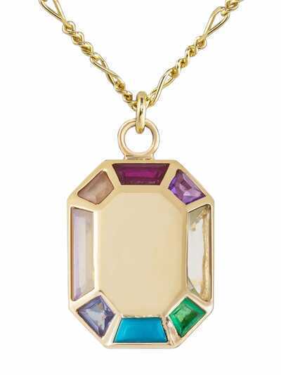Metier by Tom Foolery 9kt yellow gold Tableau Octagon Rainbow gemstone necklace
