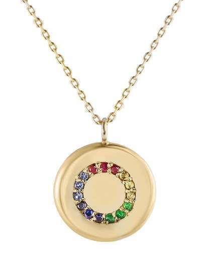 Metier by Tom Foolery 9kt yellow gold Coin Circle rainbow gemstones necklace