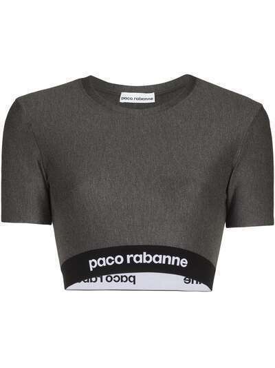 Paco Rabanne укороченный топ с логотипом и короткими рукавами