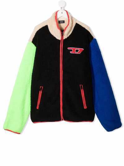 Diesel Kids TEEN colourblock logo-patch fleece jacket