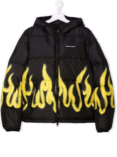 Vision Of Super Kids TEEN flames print padded jacket