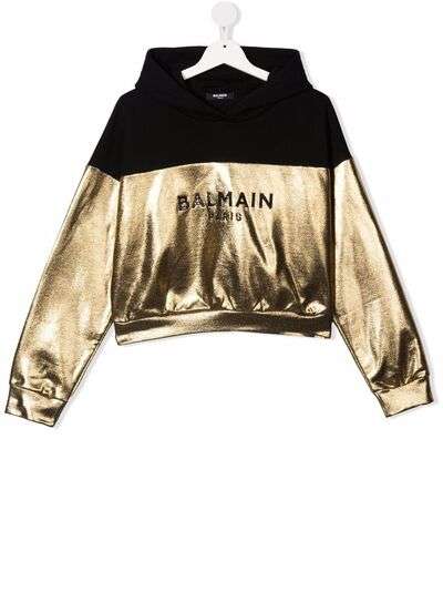 Balmain Kids худи с эффектом металлик