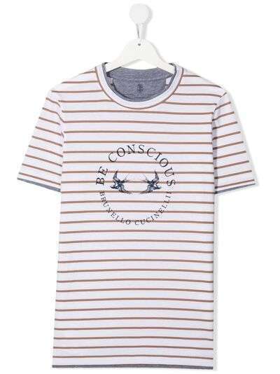Brunello Cucinelli Kids футболка Be Conscious в полоску