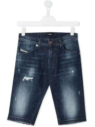 Diesel Kids джинсовые шорты с эффектом потертости и прорезями
