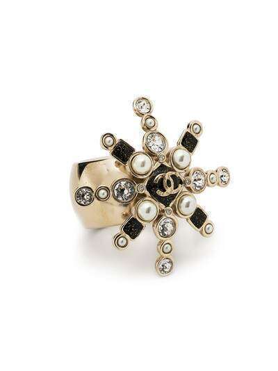 Chanel Pre-Owned кольцо с кристаллами и логотипом CC
