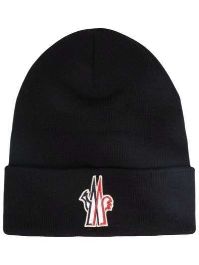 Moncler logo-patch beanie hat