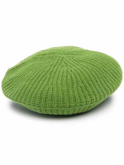 GANNI logo-patch knitted beret