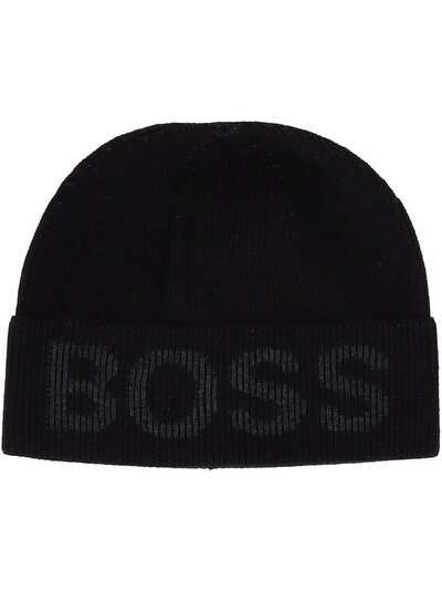 BOSS шапка бини в рубчик с логотипом
