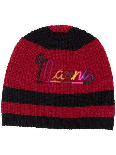 Marni полосатая шапка бини с вышитым логотипом