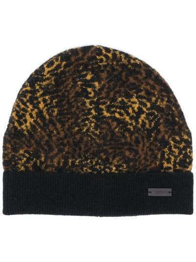 Saint Laurent шапка бини с леопардовым узором