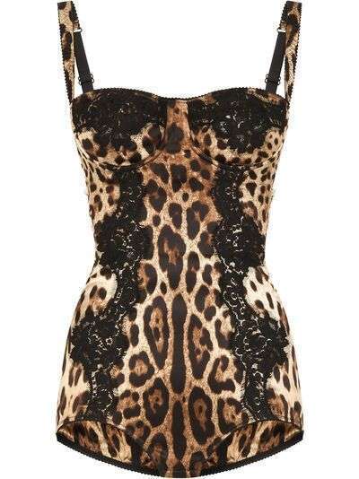 Dolce & Gabbana боди с леопардовым принтом и кружевом