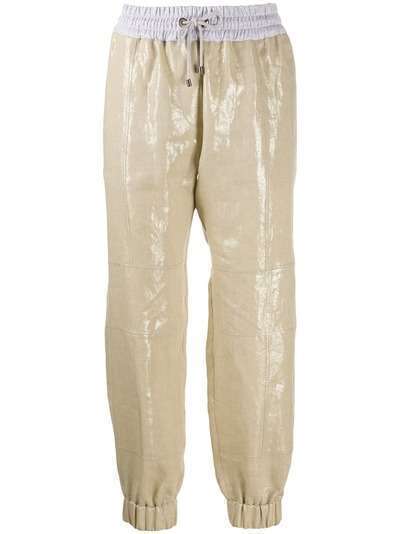 Brunello Cucinelli укороченные спортивные брюки с эффектом металлик